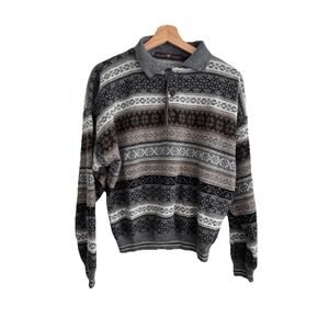 Vintage Fair Isle Knit Polo Sweater Men’s M Wool Blend Italy Grandpa Core Classy